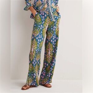 NWT Boden Silky Printed Wide-Leg Pants in Blue & Green US size 8